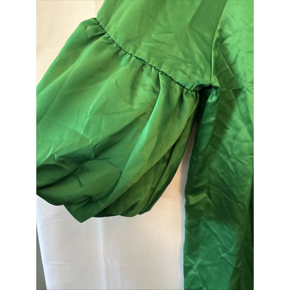 Vintage Y2K Worthington shiny blouse green Lantern sleeve Pleated Front LG - Picture 2 of 7